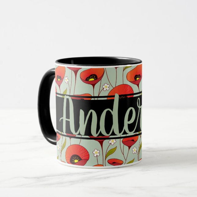 Personalised | Red Poppies | Custom Poppy Flower Mug (Front Left)