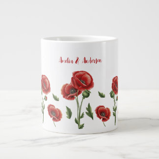 Personalised Red Poppies Floral Large Coffee Mug
