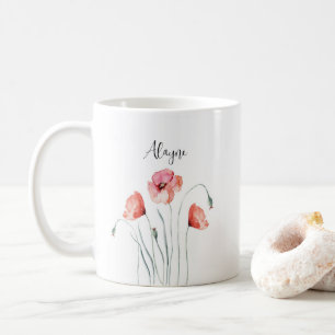 Personalised Red Poppies Watercolor  Coffee Mug