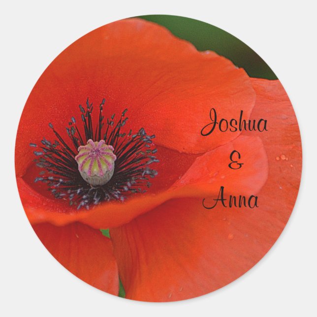Personalised Red Poppy Classic Round Sticker (Front)