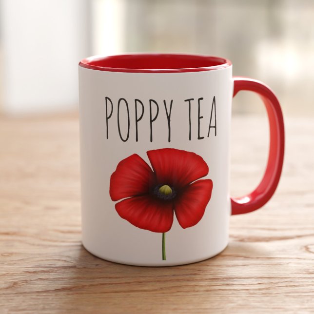 Personalised Red Poppy Tea Two-Tone Mug (Perfect poppy mug for your poppy tea! Just add your name)