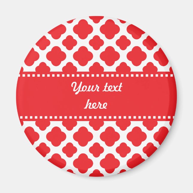 Personalised Red Quatrefoil Pattern Magnet (Front)