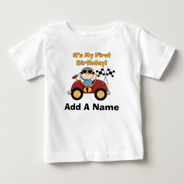 Personalised Red Race Car 1st Birthday Tshirt (Front)
