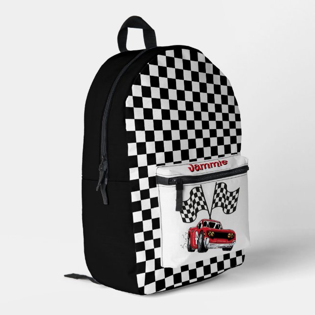 Personalised Red Race Car Printed Backpack (Back Corner Left)