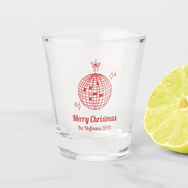 Personalised Red Retro Christmas Favour Shot Glass (Front)