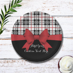 Personalised Red Ribbon and Tartan Plaid Paper Plate