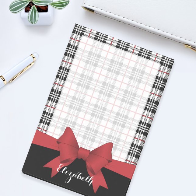 Personalised Red Ribbon and Tartan Plaid Post-it Notes (Creator Uploaded)