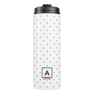 Personalised Red Ribbon Polka Dot Pattern Monogram Thermal Tumbler