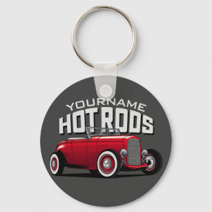 Personalised Red Roadster Vintage Hot Rod Shop  Key Ring