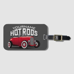 Personalised Red Roadster Vintage Hot Rod Shop  Luggage Tag