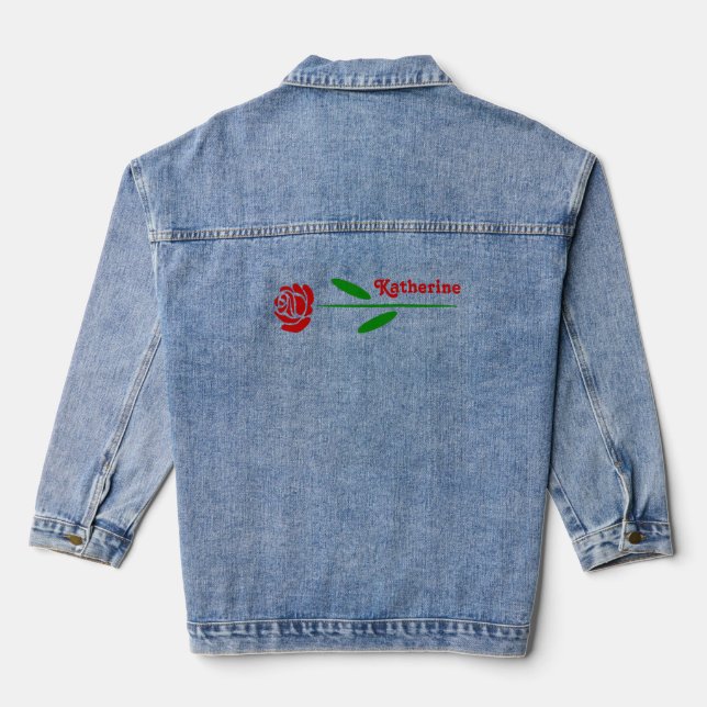 Personalised Red Rose Art Deco Denim Jacket (Back)