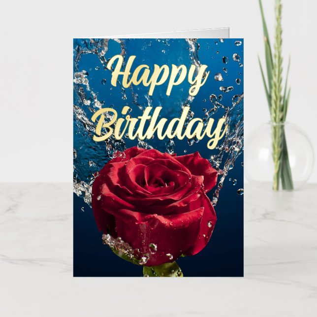 Personalised Red Rose Elegant Birthday Wish Foil Greeting Card (Front)