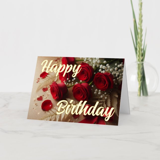Personalised red  Rose Elegant Birthday Wish Foil Greeting Card (Front)