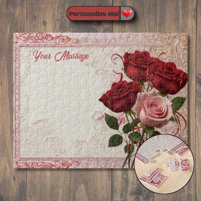 Personalised Red Rose Jigsaw Puzzle (Customizable Red Rose Jigsaw Puzzle)