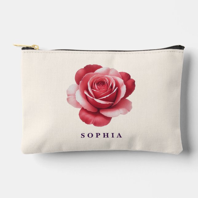Personalised Red Rose Makeup Bag Elegant  (Front)