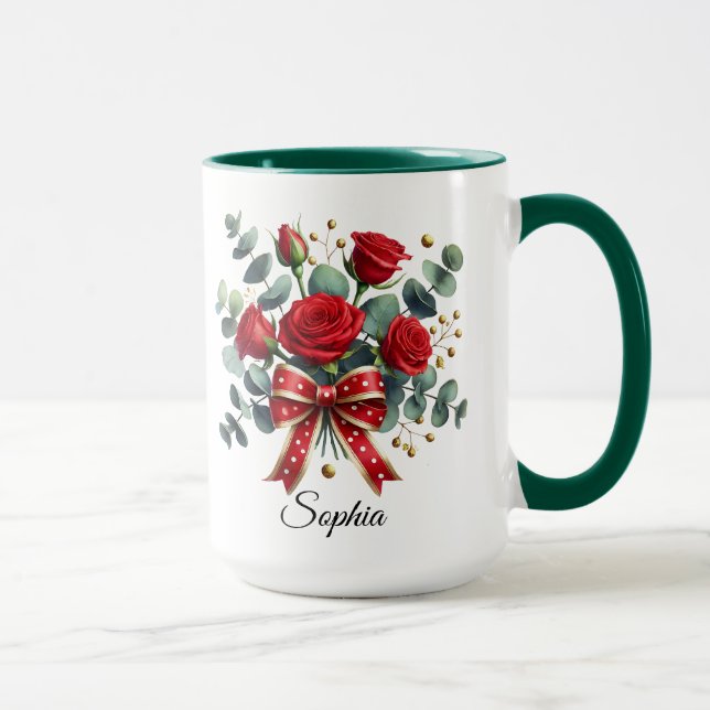 Personalised Red Rose Name Mug Elegant Gift (Right)