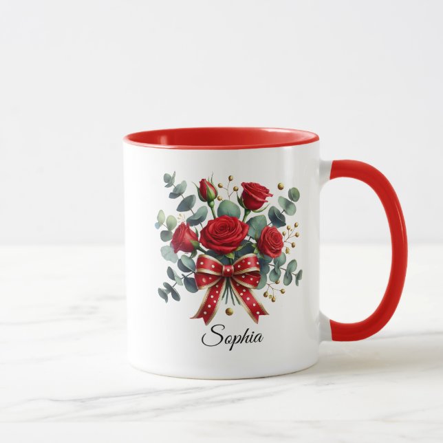 Personalised Red Rose Name Mug Gift (Right)