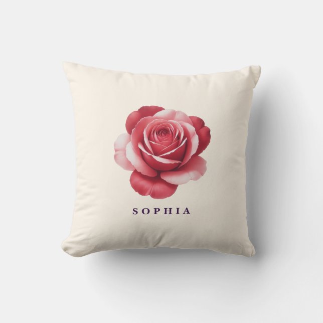 Personalised Red Rose Throw Pillow Elegant (Front)