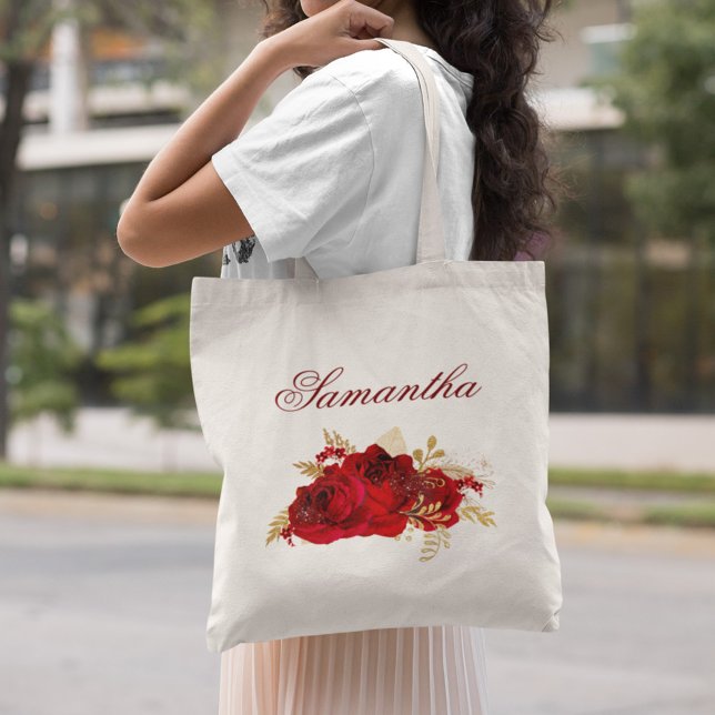 Personalised Red Roses Floral Wedding Tote Bag (Creator Uploaded)