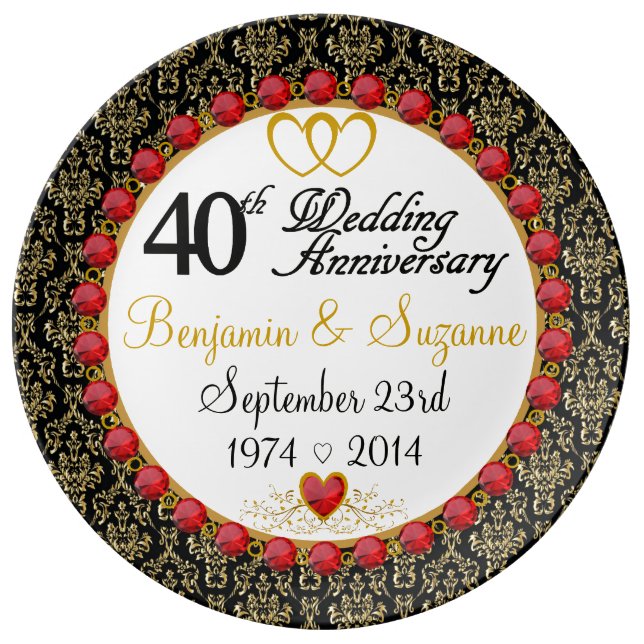 Personalised Red Rubies Porcelain 40th Anniversary Plate (Front)