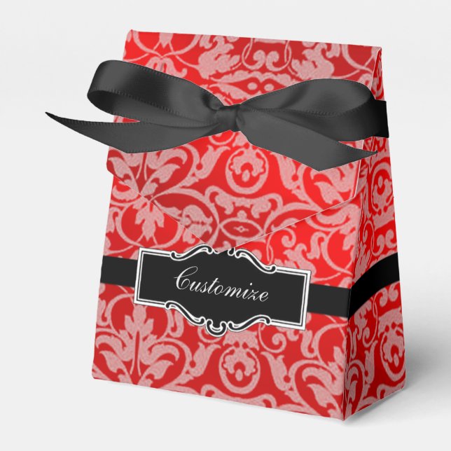 Personalised Red Satin Damask Tent Favour Box (Front Side)