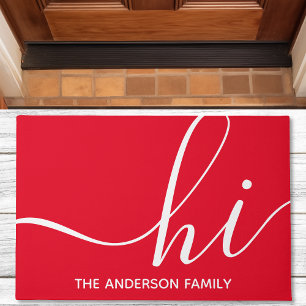 Personalised Red Script Hi Doormat