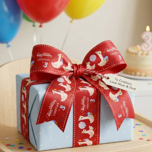 Personalised Red Silly Goose Birthday Name Age Satin Ribbon