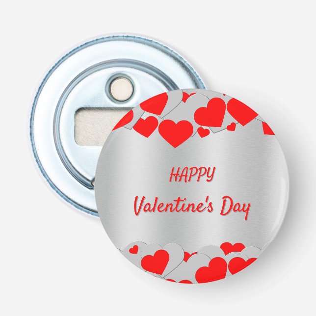  Personalised Red Silver Hearts Pattern on silver Bottle Opener (Front)