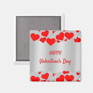 Personalised Red Silver Hearts Pattern on silver Magnet