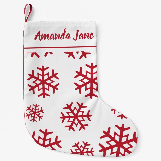 Personalised Red Snowflakes Small Christmas Stocking (Front)