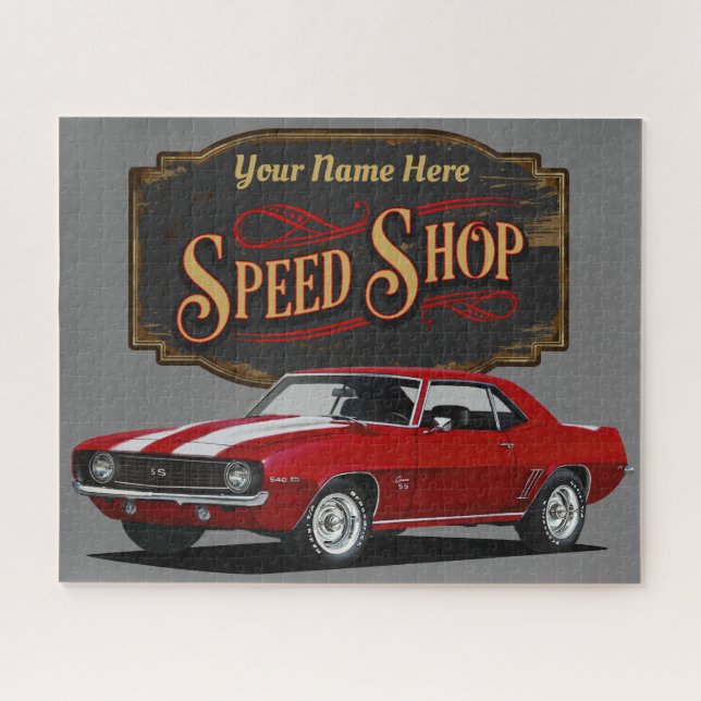 Personalised Red Speed Shop Jigsaw Puzzle (Horizontal)