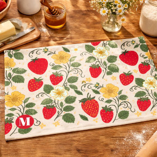 Personalised Red Strawberry Garden Fruit Tea Towel