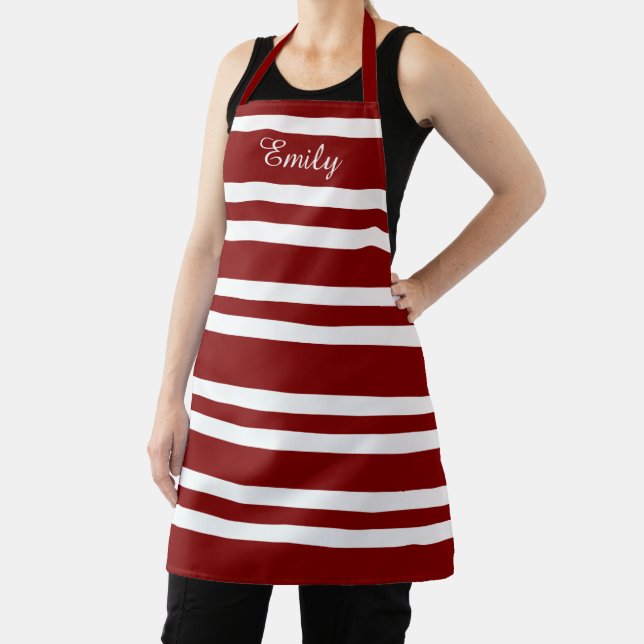 Personalised Red Striped Pattern Apron (Insitu)