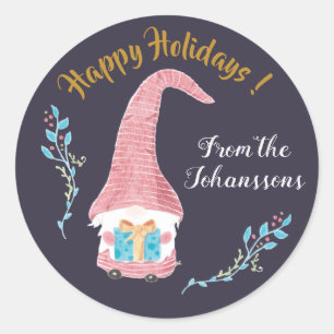 Personalised red Swedish gnome Holiday stickers