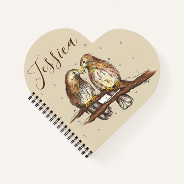 Personalised Red Tailed Hawk Bird Lovebird Snow Notebook (Front)