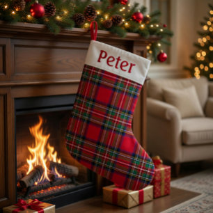 Personalised Red Tartan Christmas Stocking 