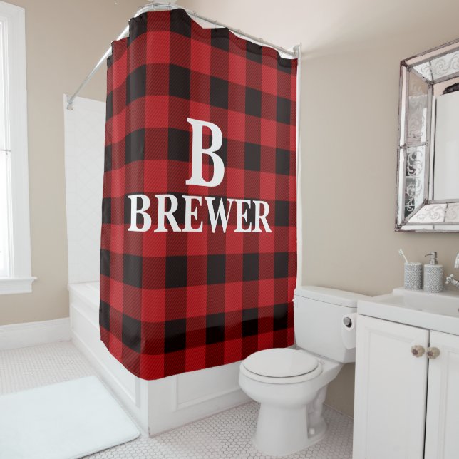 Personalised Red Tartan Shower Curtain (In Situ)