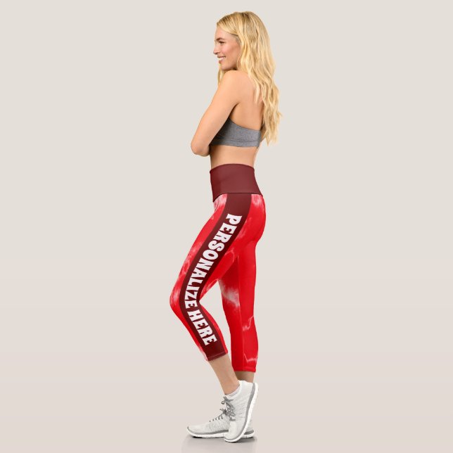 Personalised Red Tie Dye Stripes Capri Leggings (Left)