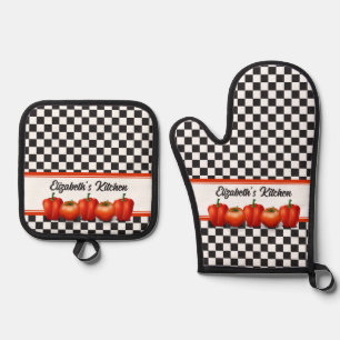 Personalised Red Tomatoes Pepper Italian Oven Mitt & Pot Holder Set