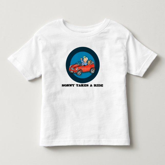 Personalised Red Toy Car Boy & Dog Tshirt (Front)