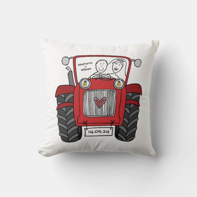 Personalised Red Tractor Country Farm Wedding Cushion (Front)