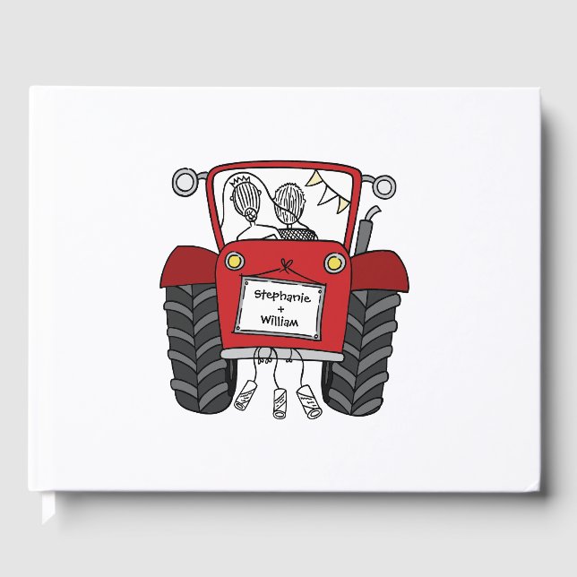 Personalised Red Tractor Country Farm Wedding Guest Book (Front)