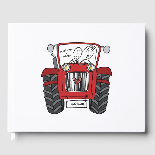 Personalised Red Tractor Country Farm Wedding Guest Book (Front)