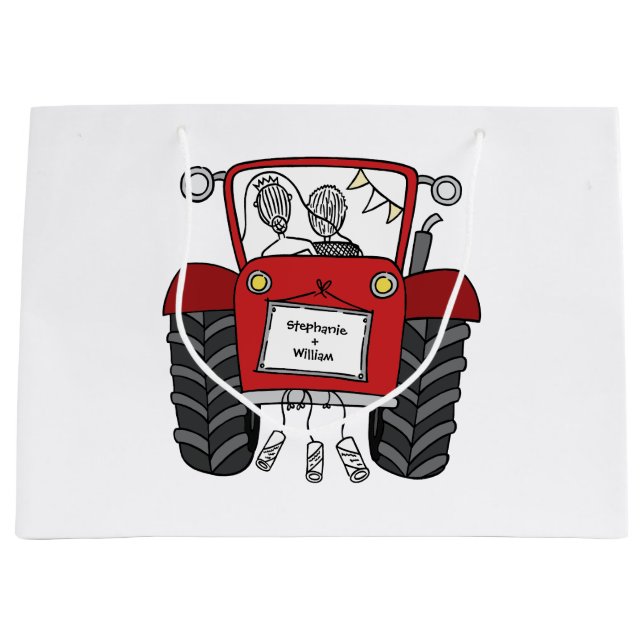 Personalised Red Tractor Country Wedding Gift Bag (Front)