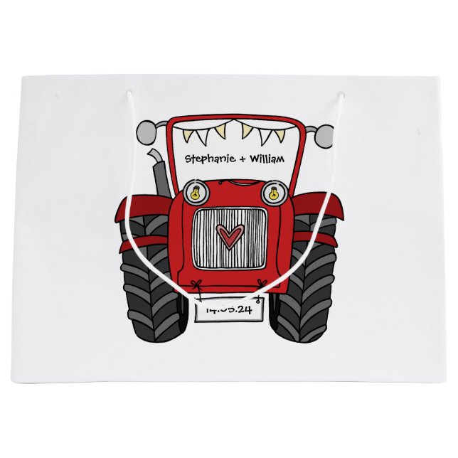 Personalised Red Tractor Country Wedding Gift Bag (Front)