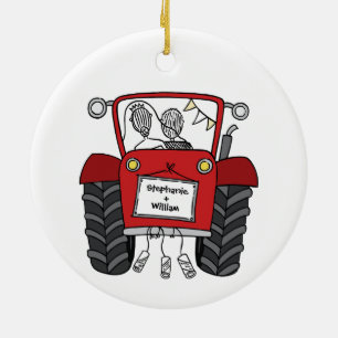 Personalised Red Tractor Country Wedding Gift Ceramic Tree Decoration