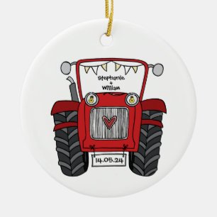 Personalised Red Tractor Country Wedding Gift Ceramic Tree Decoration