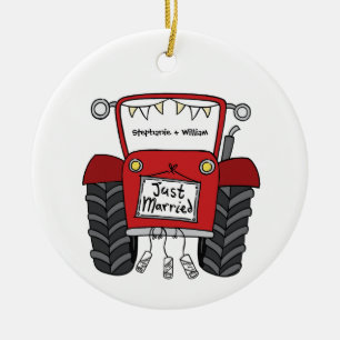 Personalised Red Tractor Country Wedding Gift Ceramic Tree Decoration