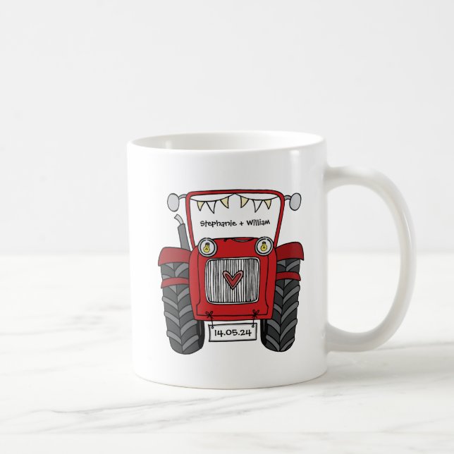 Personalised Red Tractor Country Wedding Gift Coffee Mug (Right)