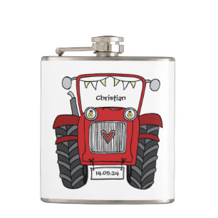 Personalised Red Tractor Country Wedding Gift Hip Flask